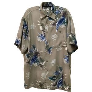 MODA‎ Campia Hawaiian Tropical Tan Blue Shirt Med